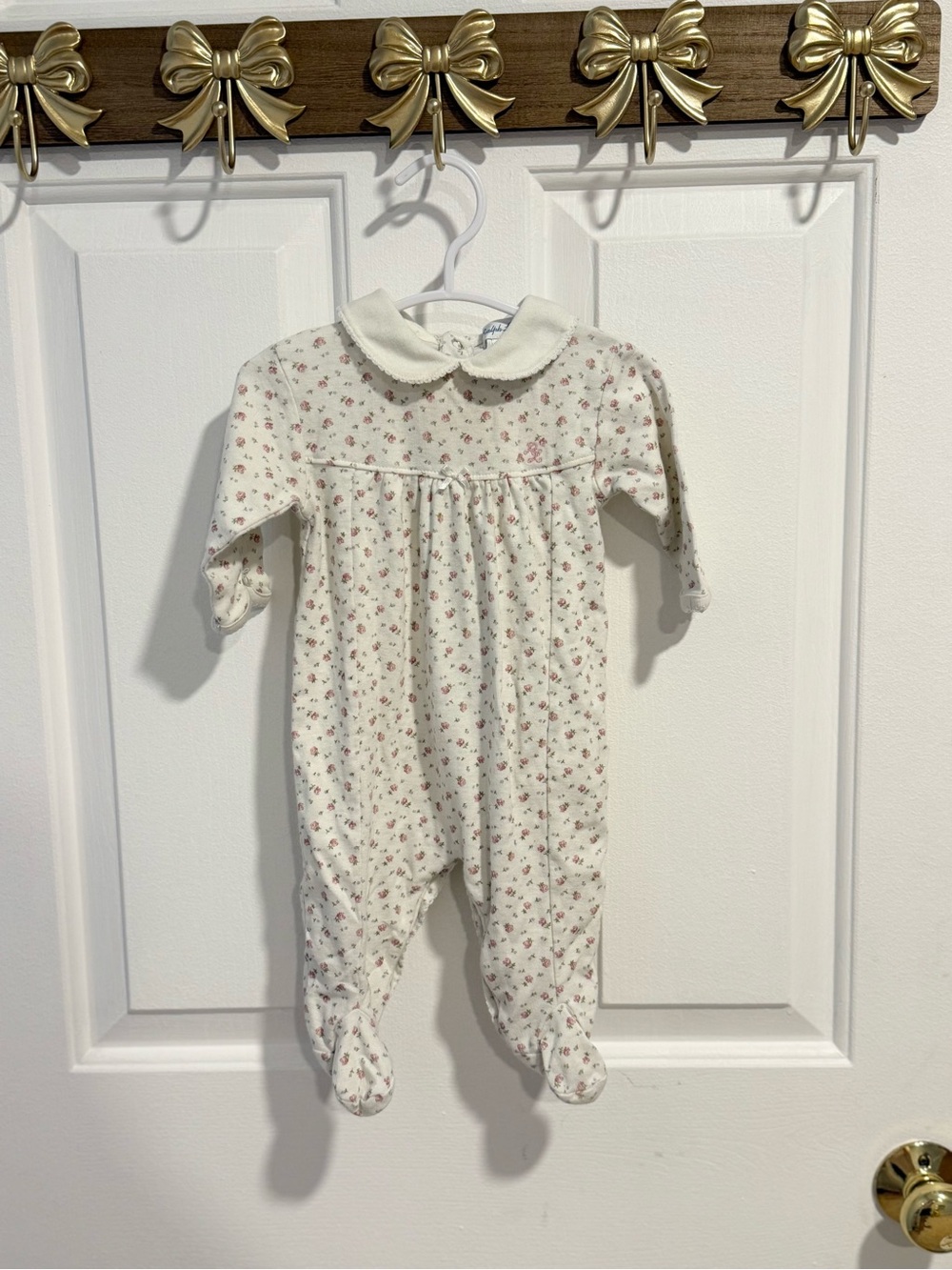 Ralph Lauren Floral Footed One-Piece for Babies - Cream with Pink Floral